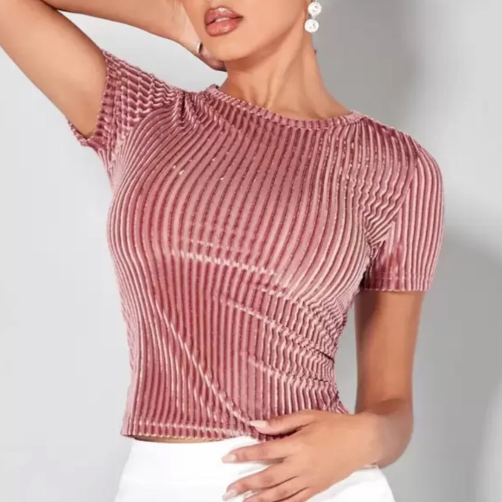 🐠2 for $16 SHEIN Velvet Shimmery Pink Top